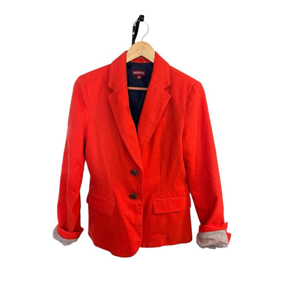 Merona orange two button tailored blazer jacket lined wool blend women 8